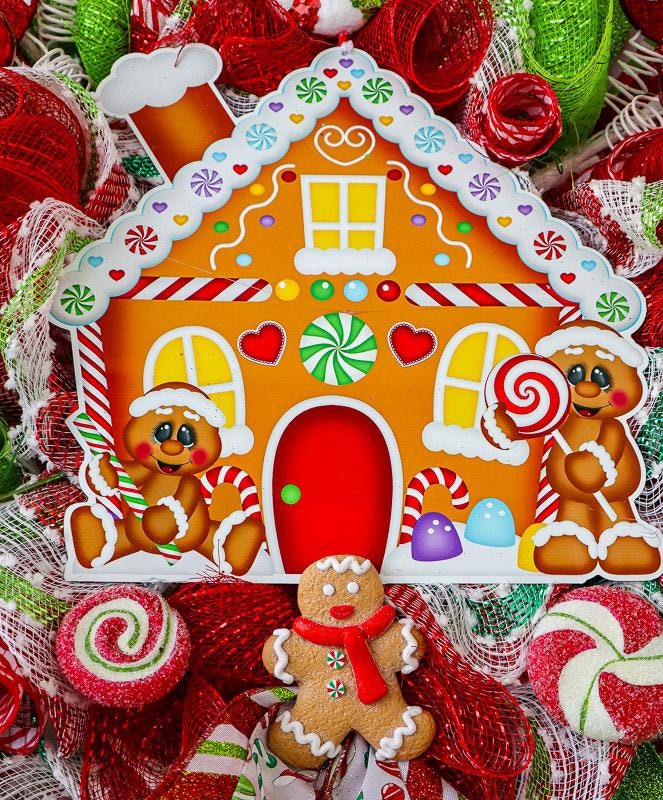 Gingerbread House Christmas Wreath | 28" Handmade Christmas Front Door Wreath | Candy Holiday Door Decor