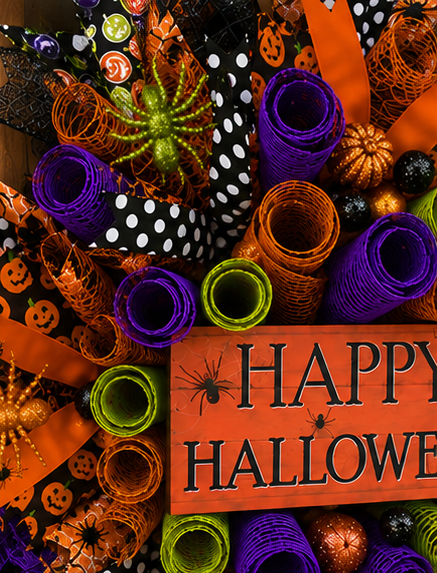 Happy Halloween Wreath for Front Door – Handmade Halloween Deco Mesh Door Decor