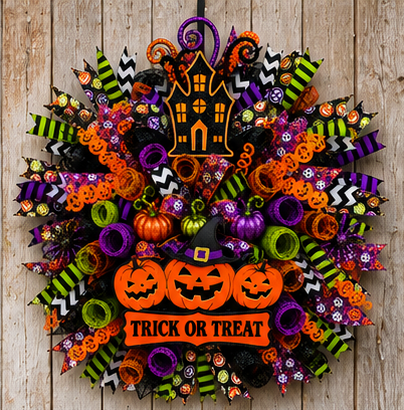 Handmade trick or treat Halloween wreath