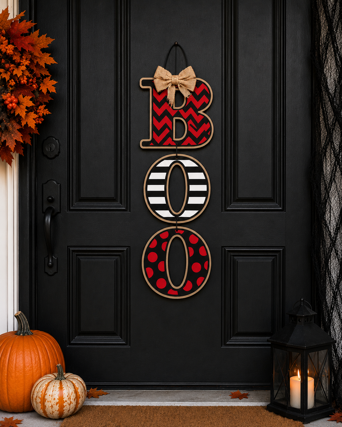 Halloween BOO Door Hanger | Handmade Wooden BOO Sign | Farmhouse Halloween Porch Decor | Black Red Front Door Decoration