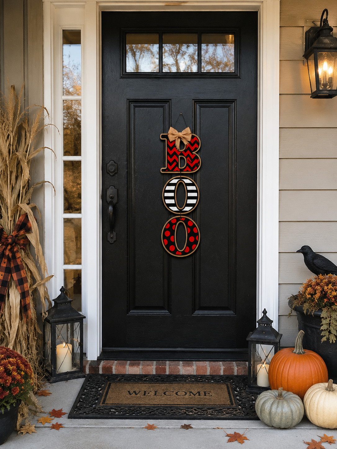 Halloween BOO Door Hanger | Handmade Wooden BOO Sign | Farmhouse Halloween Porch Decor | Black Red Front Door Decoration