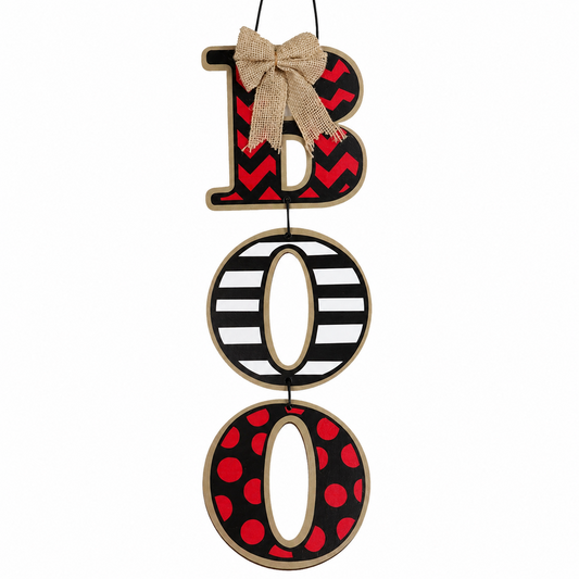 Halloween BOO Door Hanger | Handmade Wooden BOO Sign | Farmhouse Halloween Porch Decor | Black Red Front Door Decoration